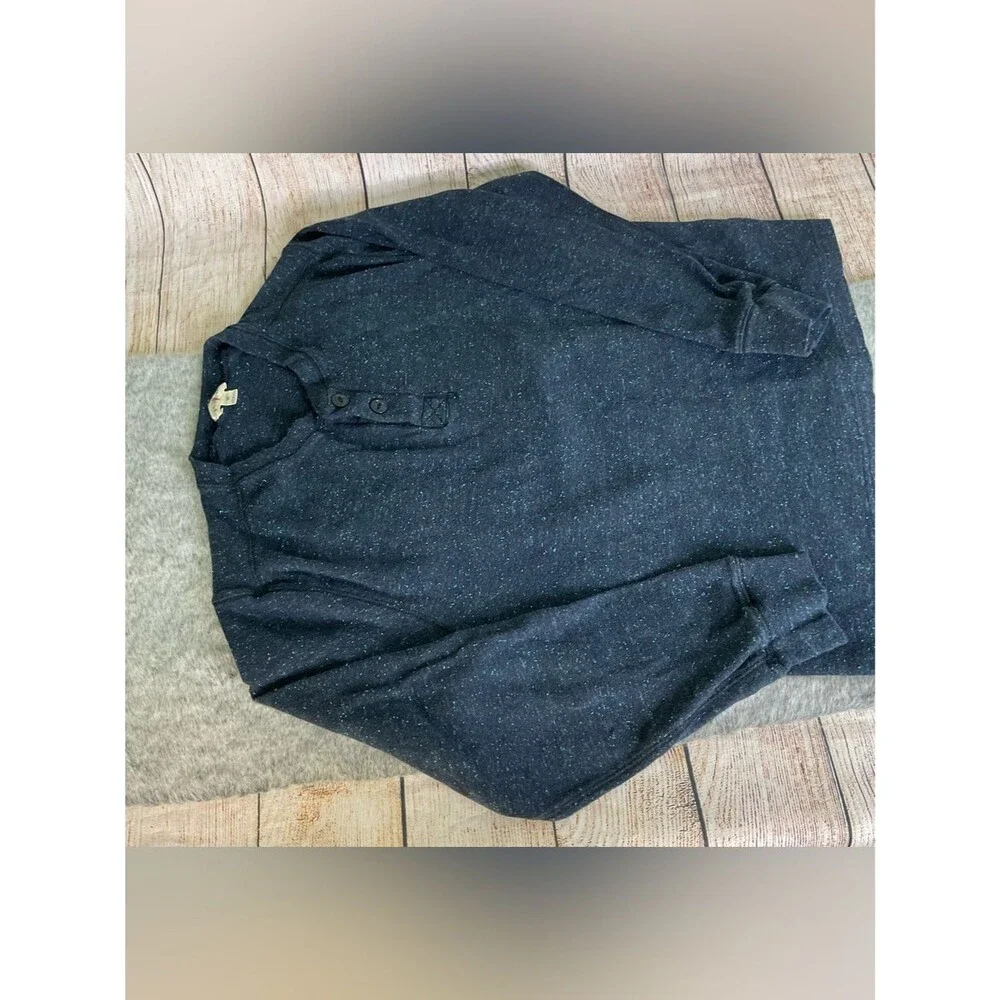 J. Crew Men's Navy Heathered Henley Knit Sweater 100% Cotton Size M